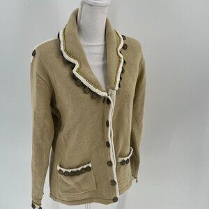 Storybook Knits Tan Cream Sweater with Queen Elizabeth II Embellished Cardigan S